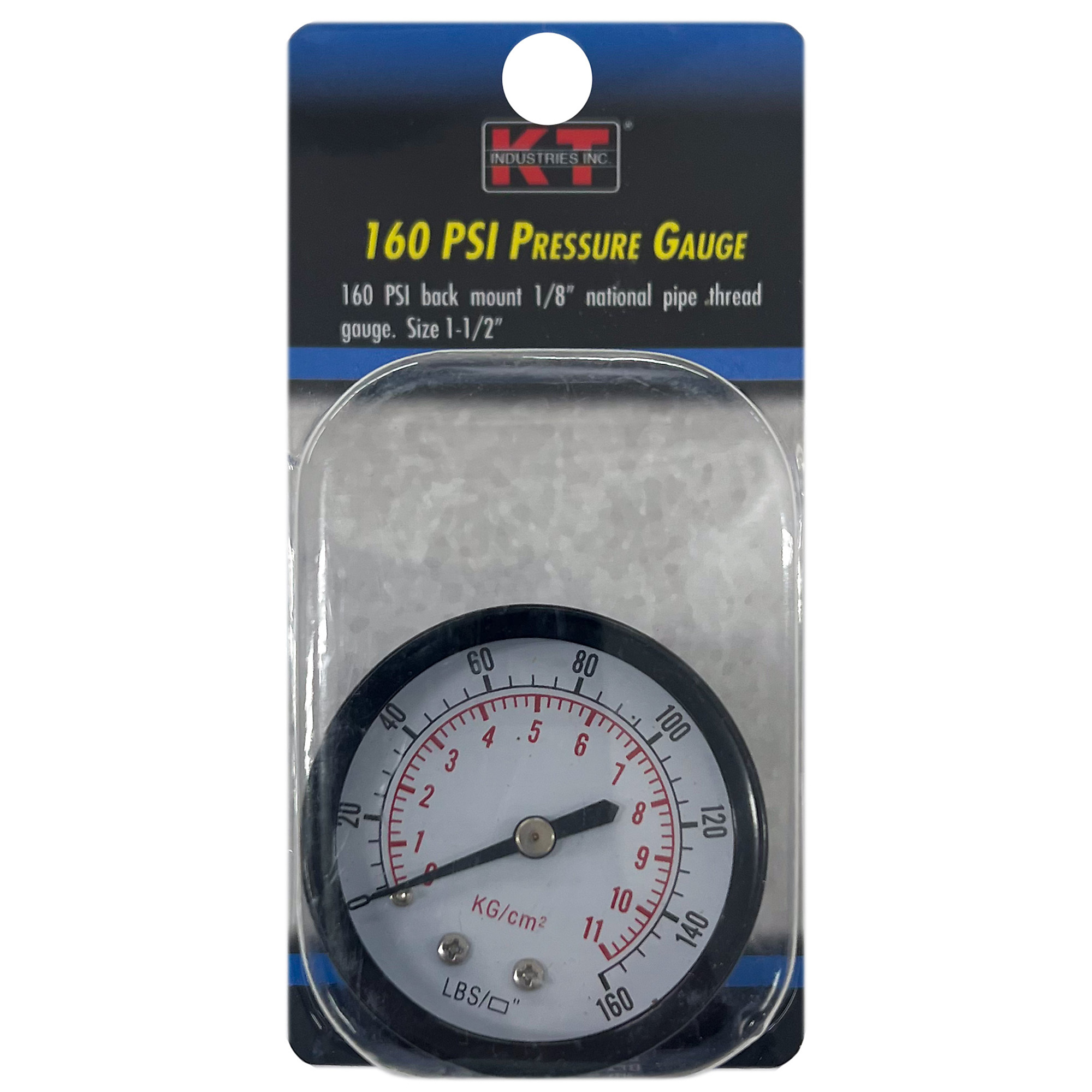 K-T Industries Rear Mount Gauge — 1.5in., 1/8in. NPT, 160 PSI, Model# 6-5472